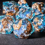 D&D Liquid Core Dice & Galaxy Sharp Edge D and D Dungeon and Dragon Pathfinder Role Playing Games Dice, Gold Foil Resin Dice