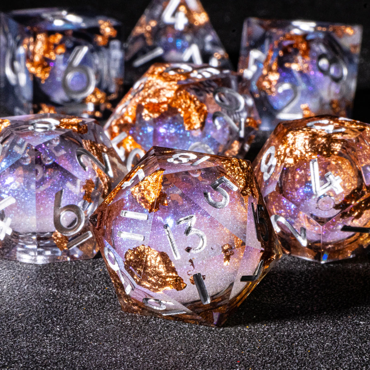 Galaxy Liquid Core Dice Set – Swirling Universe in Every Roll – 24 Colours to Choose From