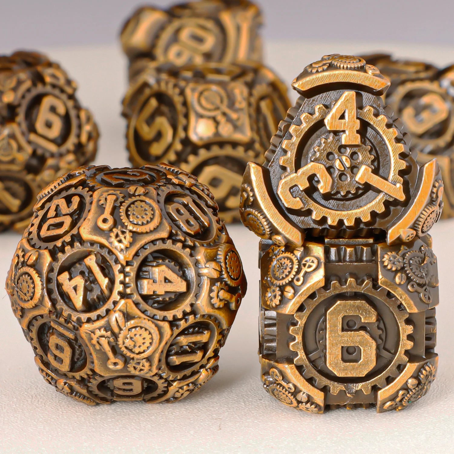 Antique Dragon Metal RPG Dice Set - Design 2