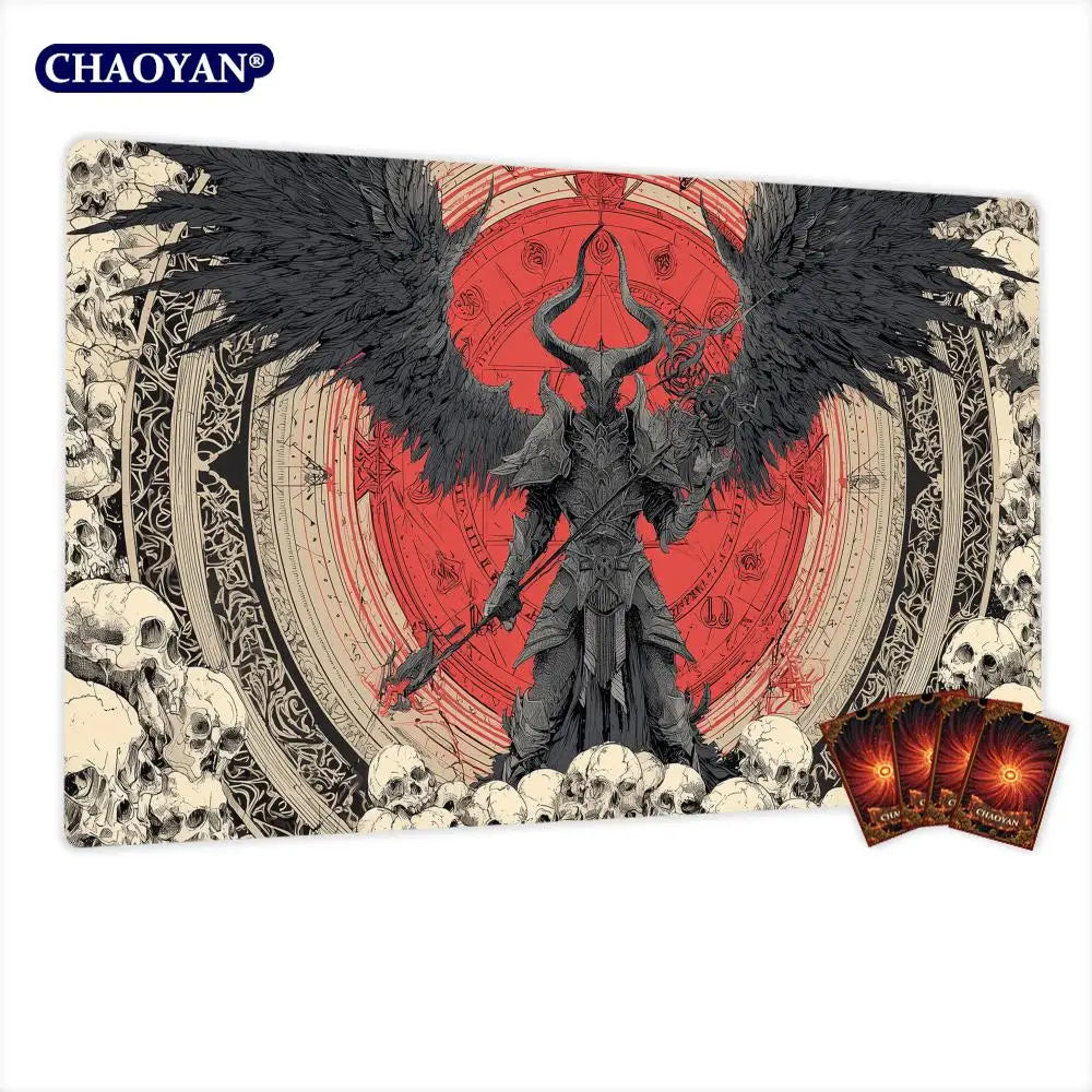 Gothic-style Goat-headed Demon TCG Playmat Magic Card Mat Stitched Edge Non-Slip Durable Tabletop Playmat Board Game Mat for TCG
