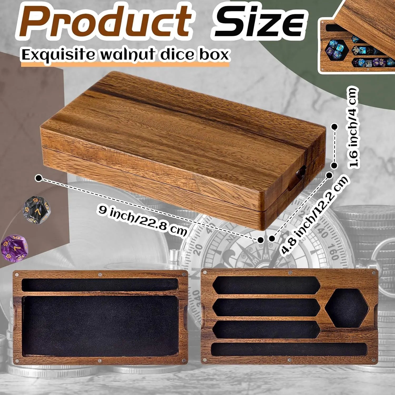 Wooden Dice Tray Wood Storage Box for Resin Dice Tray with Phone Stand Magnetic Dice Storage Box Case for DND RPG COC Player