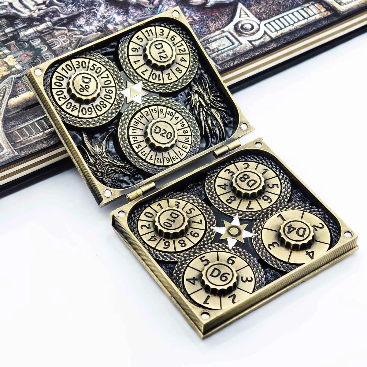 Antique Dragon Metal RPG Dice Set - Design 3