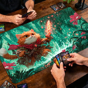 Flame Sword and Orange Cat TCG Playmat Magic Card Battle Mat Non-Slip Durable 35X60CM Commander playmat Board Game Mat for TCG