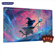 Van Gogh Style Cute Wizard TCG Playmat Magic Card Mat Stitched Edge Non-Slip Durable Tabletop Playmat Board Game Mat for TCG