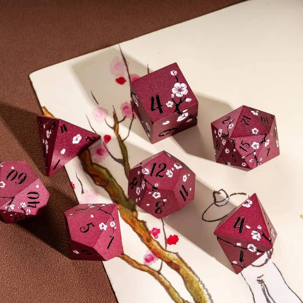 Antique Floral Metal RPG Dice Set - 7 Piece