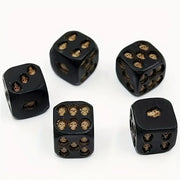 5Pcs Gothic Skull Dice Black Gold Resin D6 Six-Sided Dice with Embossed Skulls Novelty Game Accessory for RPG Board Games