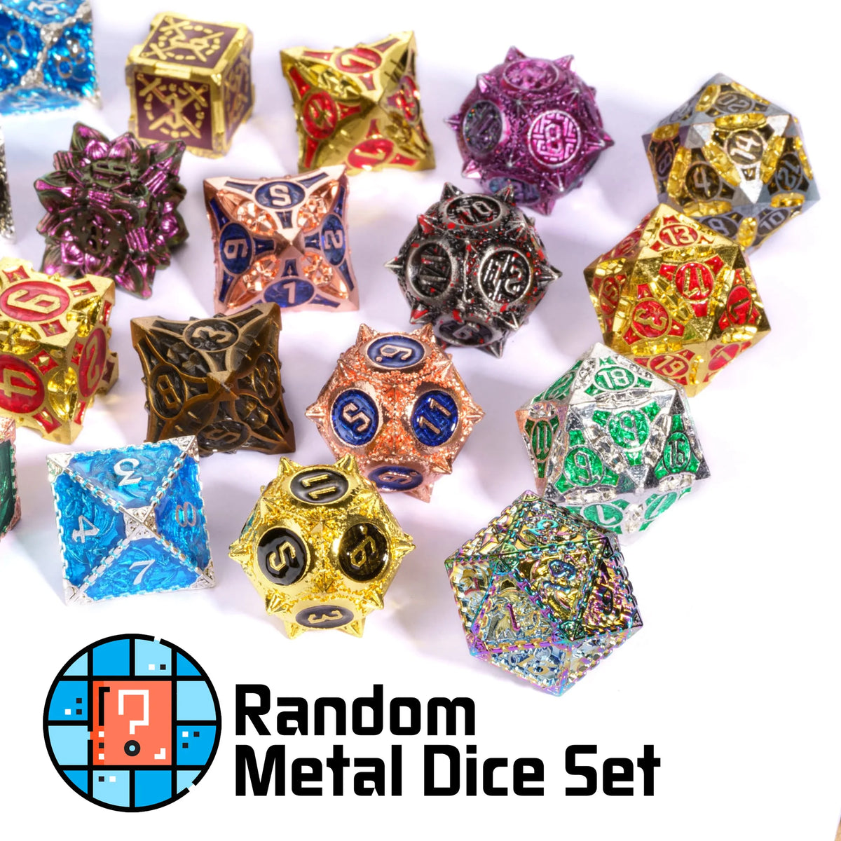 Antique Metal RPG Dice Set - 7 Piece - Design 5