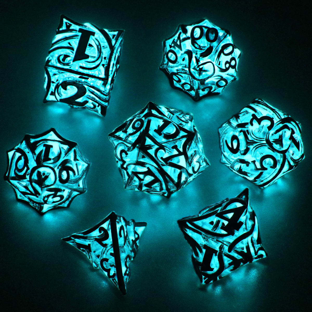 Antique Dragon Metal RPG Dice Set - Design 6