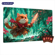 Flame Sword and Orange Cat TCG Playmat Magic Card Battle Mat Non-Slip Durable 35X60CM Commander playmat Board Game Mat for TCG