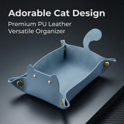 New Cute Cat Dice Tray with Metal Clasp Large Capacity Foldable for Easy Portable Desktop Storage with Artificial Leather Tray