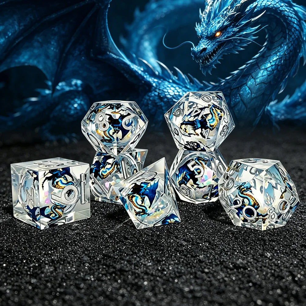 Blue Liquid Core Resin Polyhedral RPG Dice Set - 7 Piece