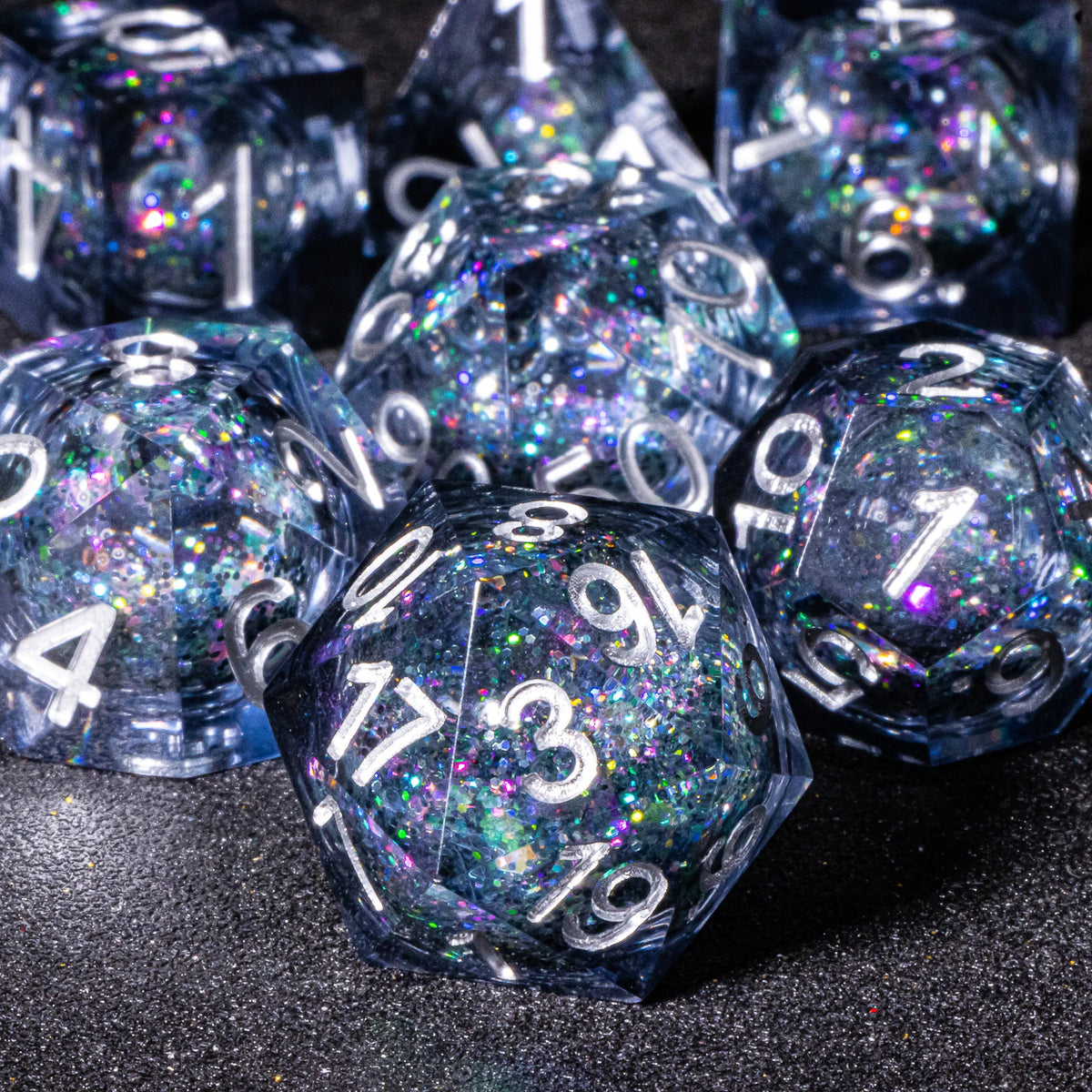 Galaxy Liquid Core Dice Set – Swirling Universe in Every Roll – 24 Colours to Choose From