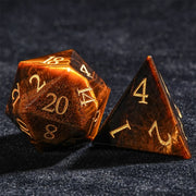 7Pcs DND Dice Yellowish-brown Gemstone Dice Golden Word Dice Set Multi-sided Polyhedral Dice for D&D Game COC Role Playing RPG