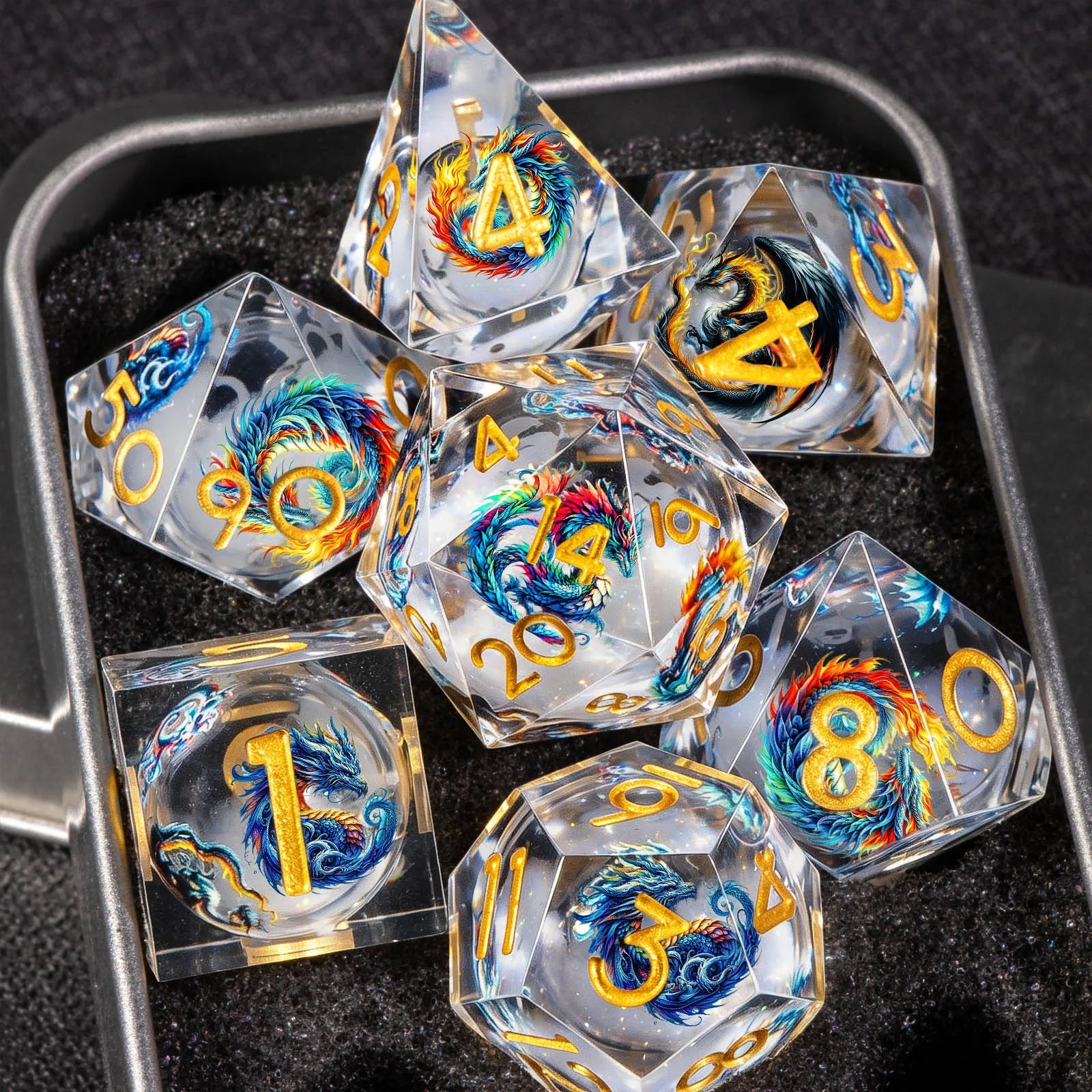 Liquid Core Resin Polyhedral RPG Dice Set - Design 10