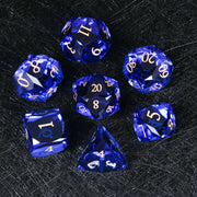 1-7pcs DND Fantasy Blue Glass Gemstone Dice Set Multi-sided Polyhedral Dice Golden Word Dice for D&D Game COC Role Playing RPG