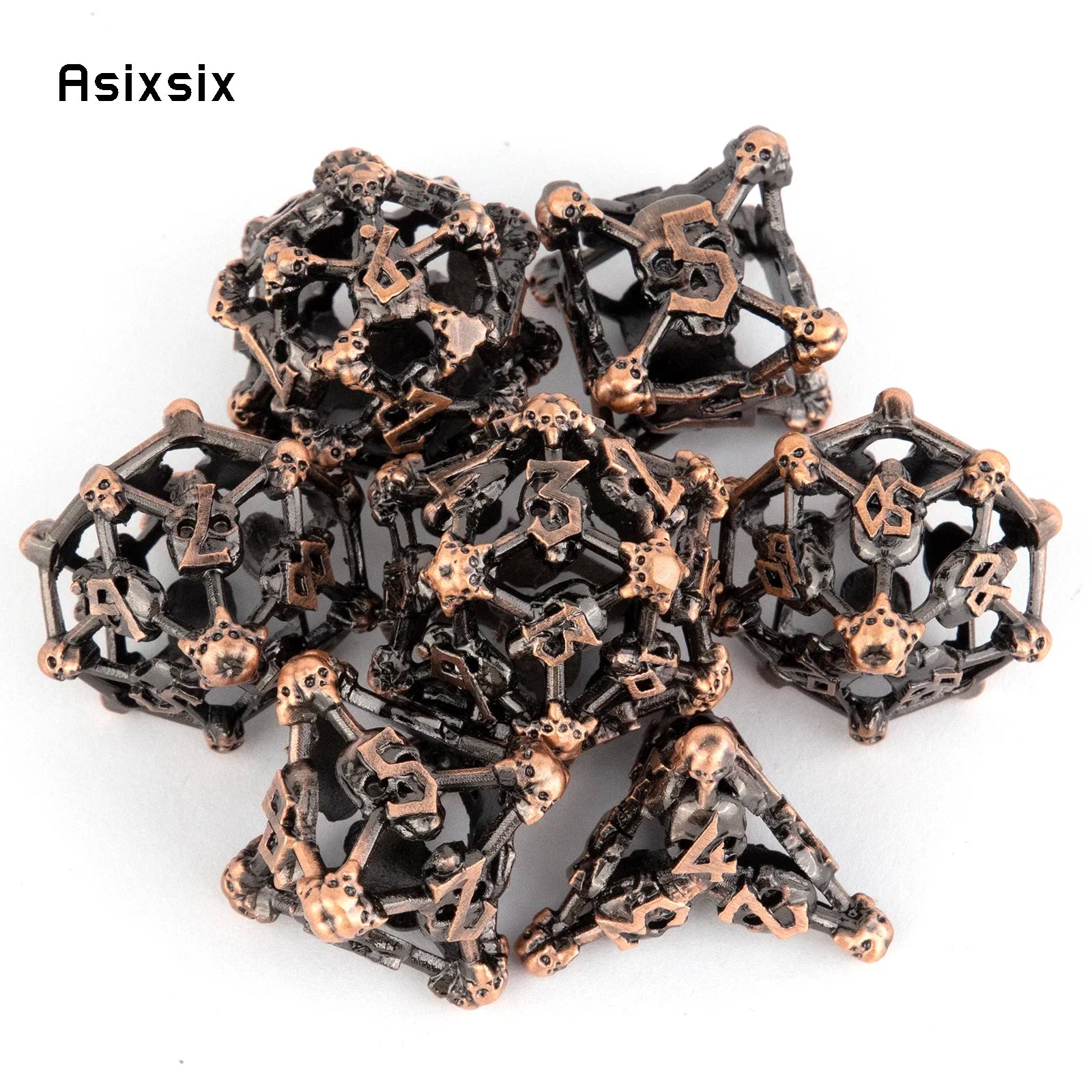 Copper Hollow Metal RPG Dice Set - 7 Piece - Design 2