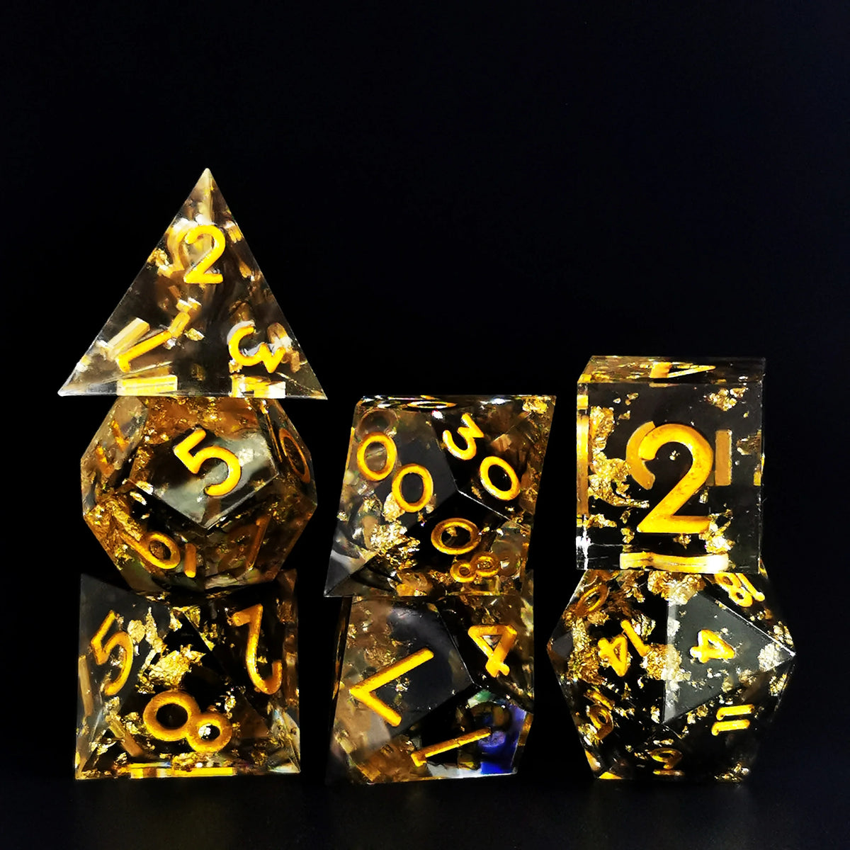 Clear Sharp Edge Resin Polyhedral RPG Dice Set - Design 2