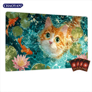 Van Gogh Style Cute Wizard TCG Playmat Magic Card Mat Stitched Edge Non-Slip Durable Tabletop Playmat Board Game Mat for TCG