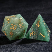 7Pcs DND Dice Green Aventurine Gemstone Dice Golden Word Dice Set Multi-sided Polyhedral Dice for D&D COC Role RPG Table Game