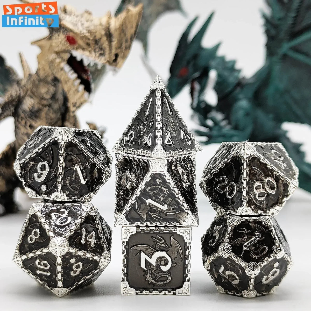 Antique Metal RPG Dice Set - 7 Piece - Design 4