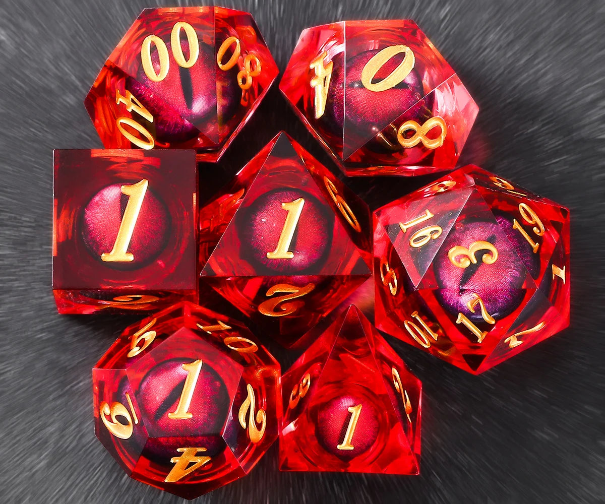 Set Of 7 Sharp Edge Resin Polyhedral DND Dice For D&D RPG Role Playing Games