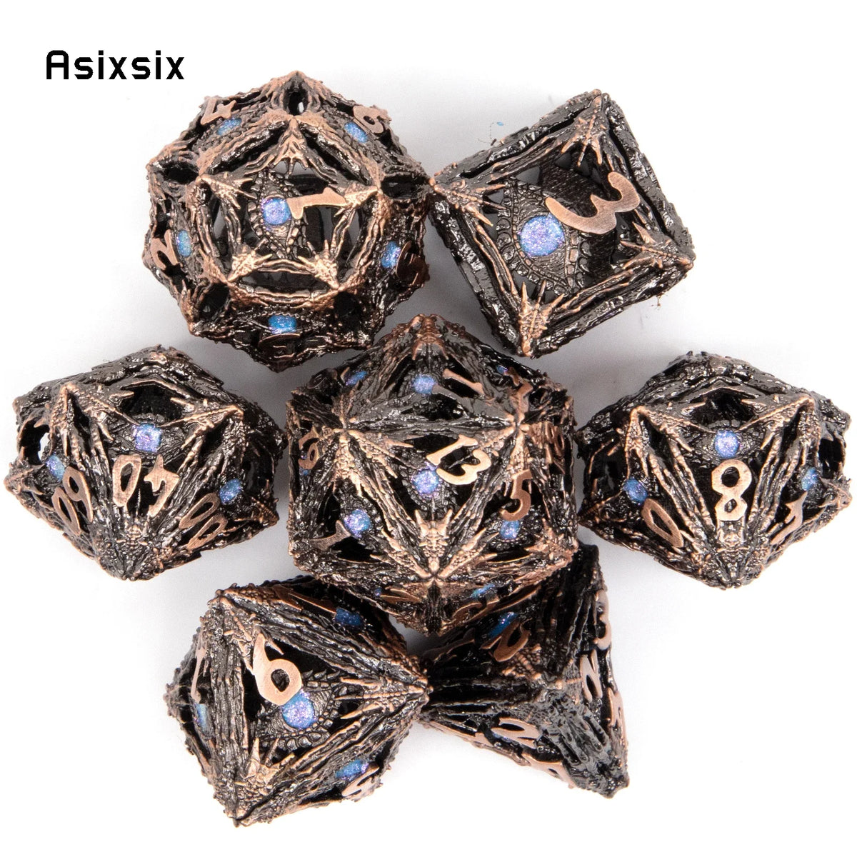Blue Hollow Metal RPG Dice Set - 7 Piece