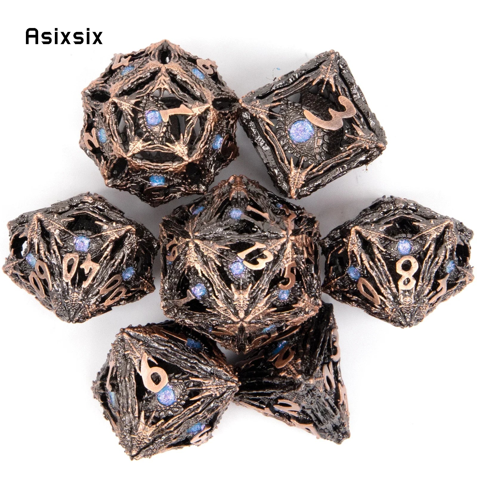 Blue Hollow Metal RPG Dice Set - 7 Piece