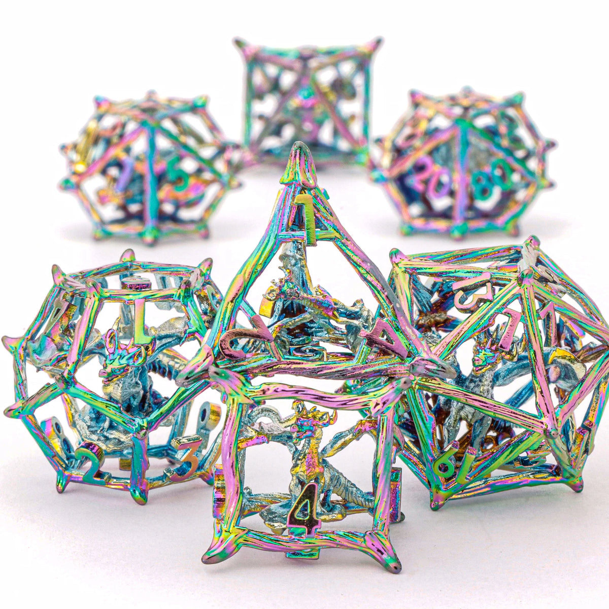 Antique Hollow Metal RPG Dice Set - Design 3