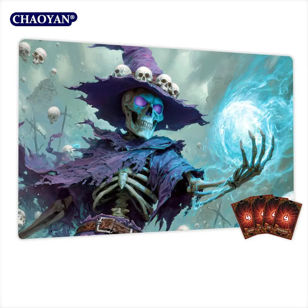Terror Skeleton Mage TCG Playmat Magic Card Mat with Stitched Edge Non-Slip Durable Tabletop playmat Board Game Mat for TCG