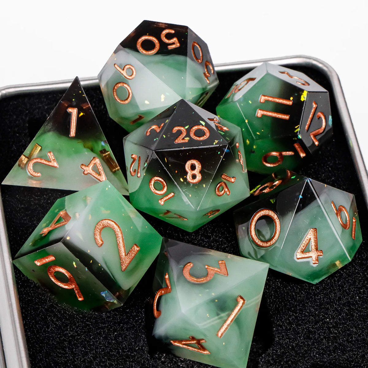 Handmade Sharp-Edge Resin Dice Set – 26 Colours to Choose From