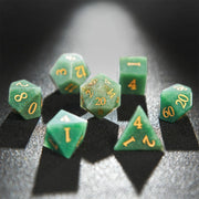 7Pcs DND Dice Green Aventurine Gemstone Dice Golden Word Dice Set Multi-sided Polyhedral Dice for D&D COC Role RPG Table Game
