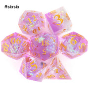 7 Pcs Pink Resin Golden Number Sharp Edge Dice Polyhedral Dice Suitable for Role-Playing RPG    Board Game