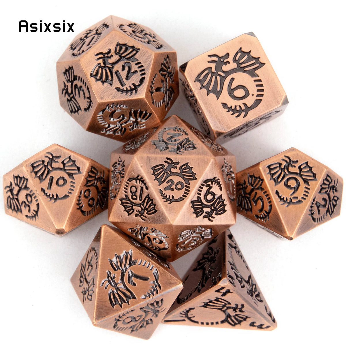 Antique Metal RPG Dice Set - 7 Piece