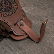 Close view of the medieval dice bag snap and belt loop