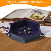 Portable Folding Dice Rolling Tray Set For Rpg Dnd Table Games Pu Leather Velvet Holder Storage Box  Hexagon Coin Square Tray