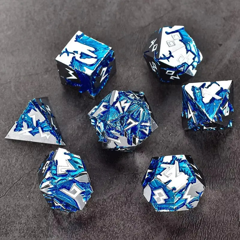 Antique Dragon Metal RPG Dice Set - Design 5