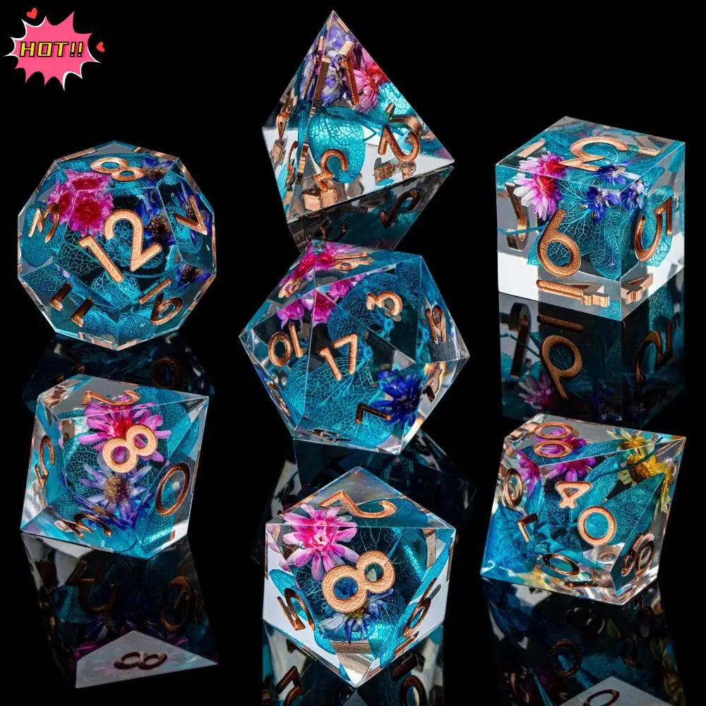 Blue Sharp Edge Resin D6 Dice Set - 7 Piece