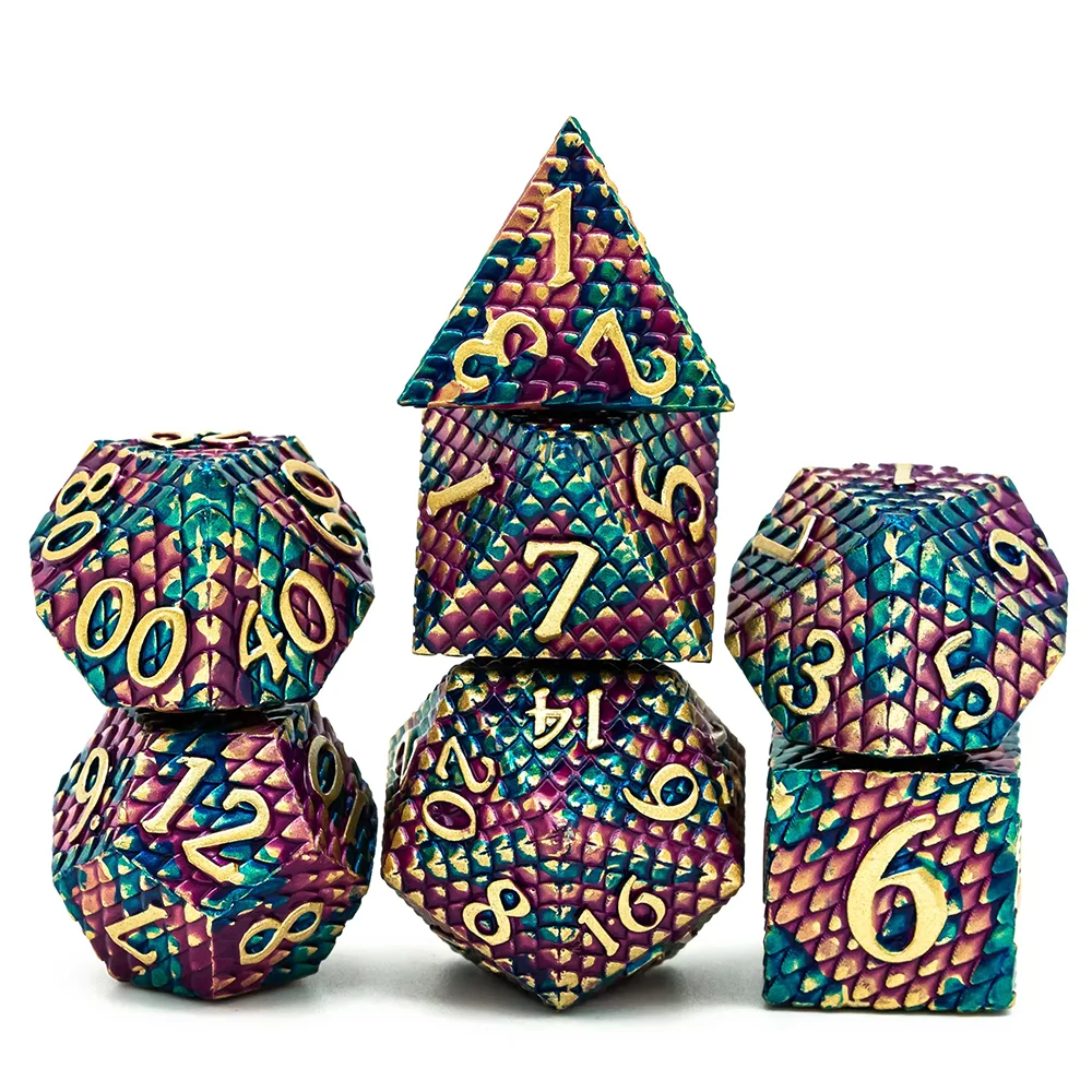 Antique Dragon Metal RPG Dice Set - 7 Piece - Design 2