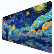 Van Gogh Style Cute Wizard TCG Playmat Magic Card Mat Stitched Edge Non-Slip Durable Tabletop Playmat Board Game Mat for TCG