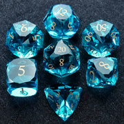 1-7pcs DND Fantasy Blue Glass Gemstone Dice Set Multi-sided Polyhedral Dice Golden Word Dice for D&D Game COC Role Playing RPG