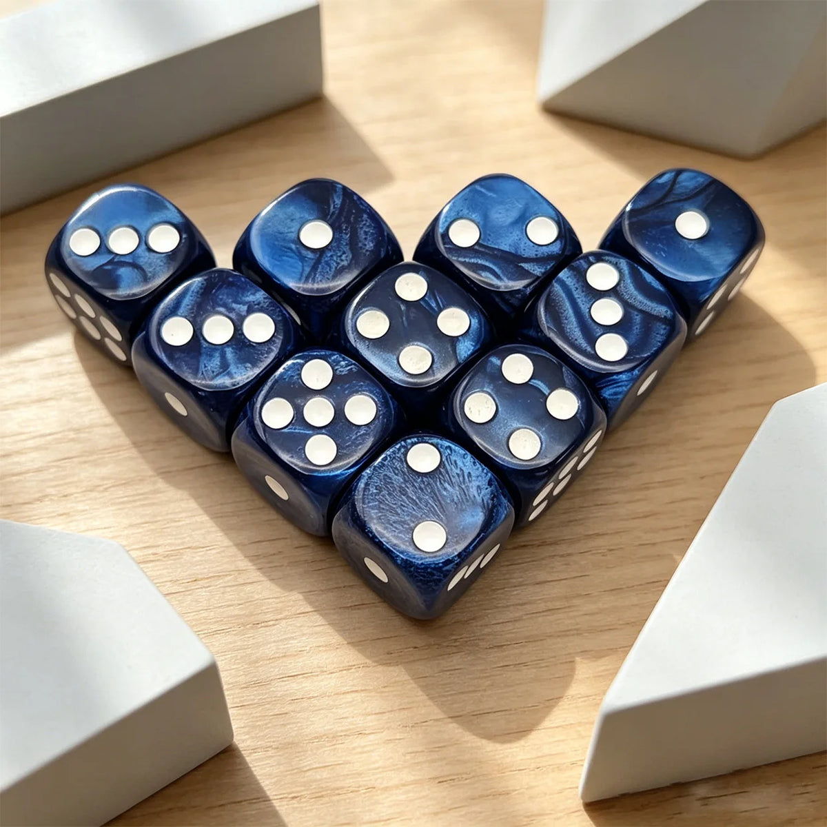 White Marbled Acrylic D6 Dice Set - 10 Piece