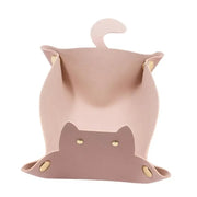 New Cute Cat Dice Tray with Metal Clasp Large Capacity Foldable for Easy Portable Desktop Storage with Artificial Leather Tray