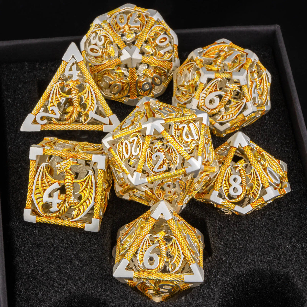 Antique Hollow Metal D6 Dice - 7 Piece - Design 3