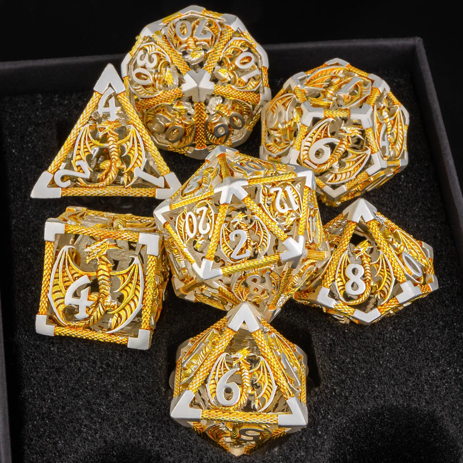 Antique Hollow Metal D6 Dice - 7 Piece - Design 3
