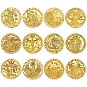 12 Creative Twelve Constellations Gold Plated encrusted Collectible Coins Abstract Art Zodiac Coin Set Crafts Gifts