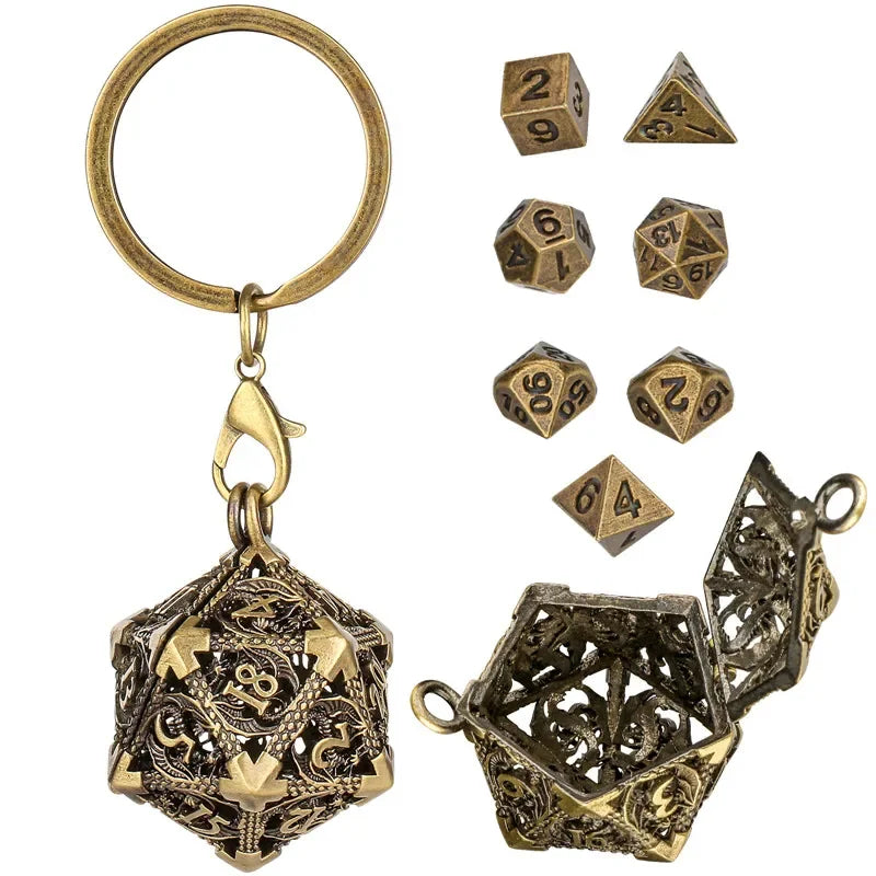Antique Hollow Metal RPG Dice Set - Design 6
