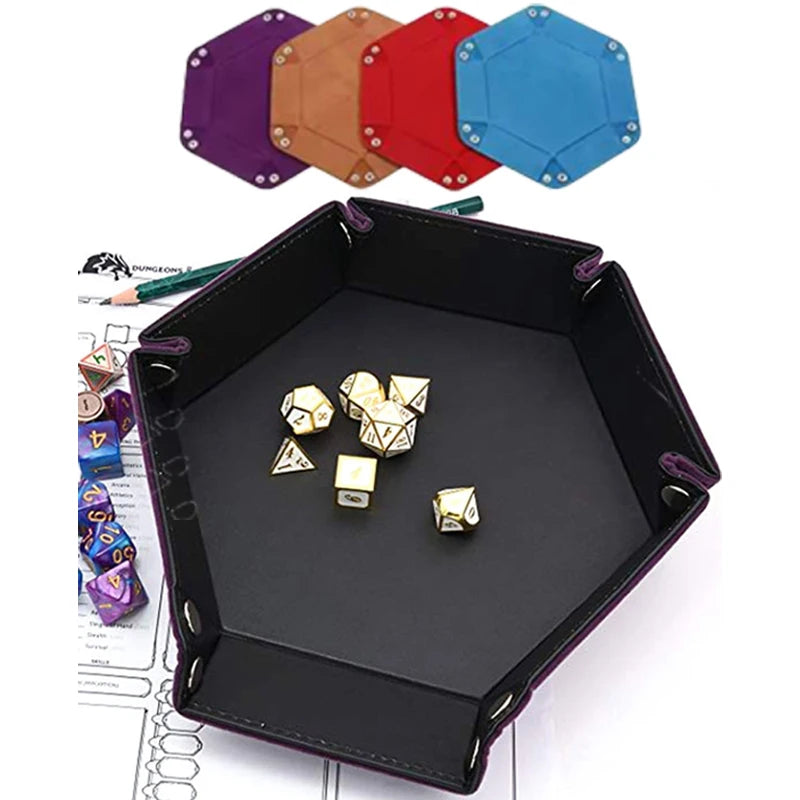 Fold-Flat PU Hex Dice Tray & Storage - Design 4