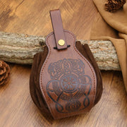 Brown medieval dice bag with embossed Nordic-inspired design