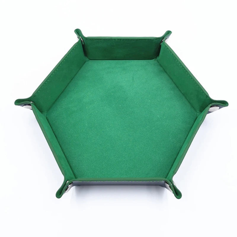 18Colors Foldable Dice Tray PU Leather Flannel Hexagonal Dice Rolling Plate Table Game Office Sundries Key Portable Storage Box