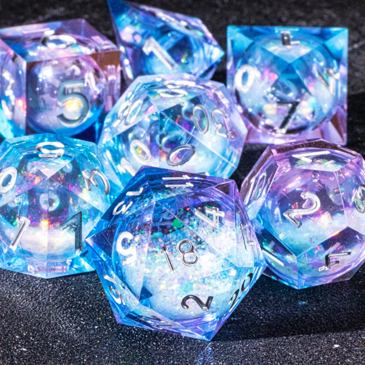 Galaxy Liquid Core Dice Set – Swirling Universe in Every Roll – 24 Colours to Choose From